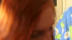Long Haired Teen Ginger Gags On Spunk